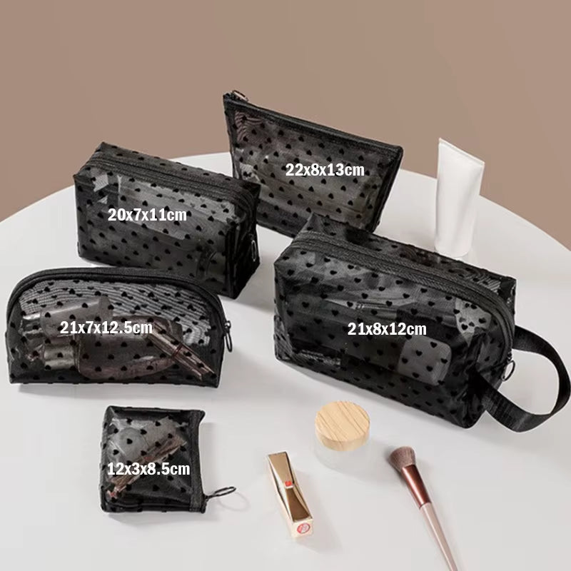 Heart Transparent Mesh Makeup Bag Multifunction Portable Women Cosmetic Storage Pouch Ladies Toiletry Lipstick Organizer Bags