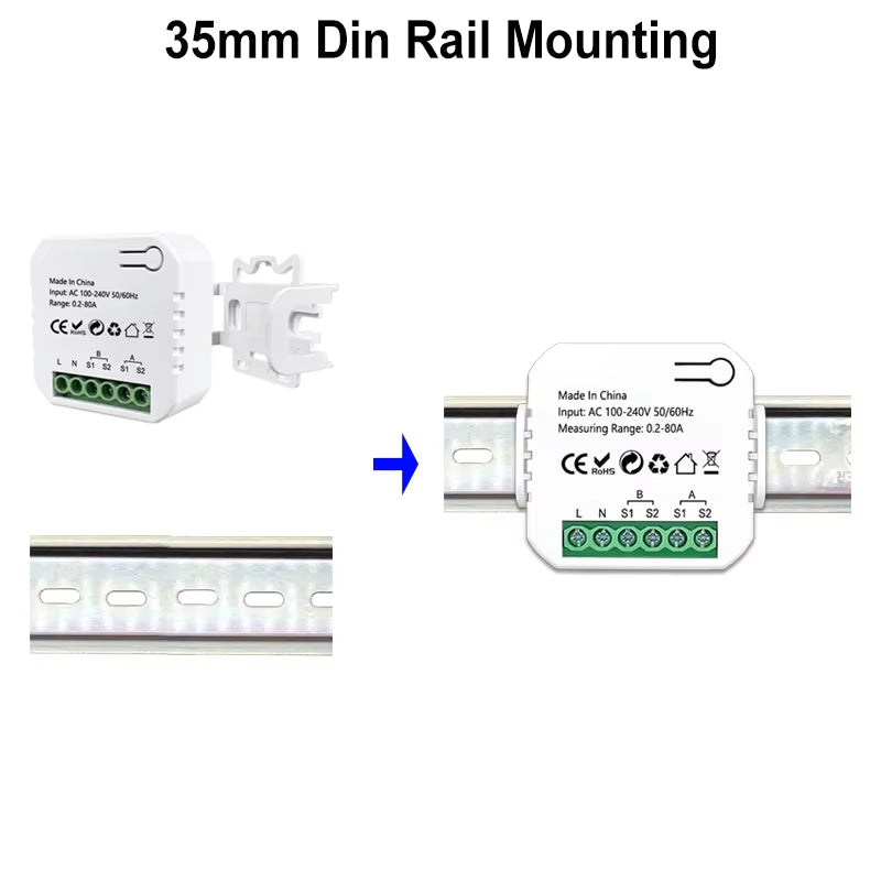 Tuya Smart Zigbee Energy Meter Bidirection 1, 2 Channel with Current Transformer Clamp App Monitor Power 80A 110V/240V 50/60Hz