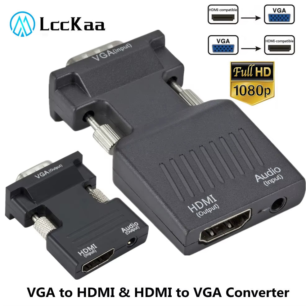 VGA to Hdmi-Compatible Adapter Converter 1080P HDMI to VGA Adapter for PC Laptop to HDTV Projector Video Audio Converter