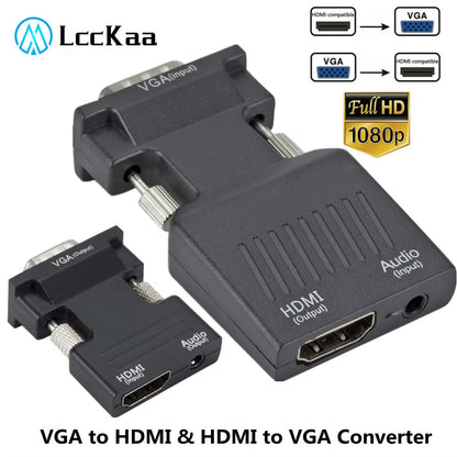 VGA to Hdmi-Compatible Adapter Converter 1080P HDMI to VGA Adapter for PC Laptop to HDTV Projector Video Audio Converter