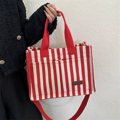 Cool Street Handbag, Large Capacity Women'S Shoulder Bag, Trendy Striped Canvas Crossbody Bag, Fashion Travel Shopping Tote Bag