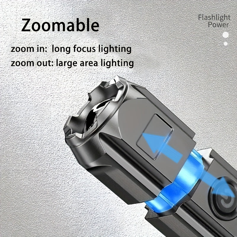 Baihuibri 1pc powerful variable focus flashlight, multifunctional portable household small flashlight, telescopic zoom light, rechargeable, suitable for outdoor lighting, work, exploration hiking Beauty Fashion