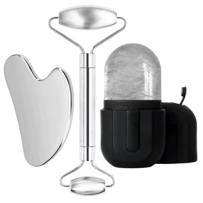 1/3PCS Face Ice Roller Stainless Steel Gua Sha Board Face Massage Roller Facial Massager Face Lifting Beauty Skin Care Tools