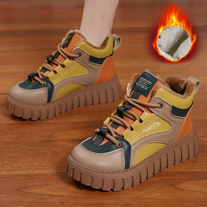 Women's Non-Slip Color Block Sport Shoes with Thickened Medium Tube and Warm Thick Bottom Beauty World Shop