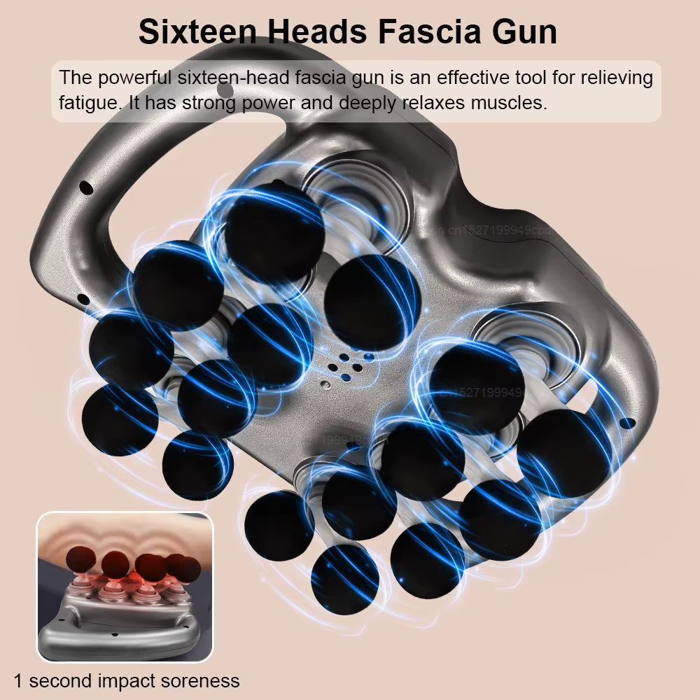 Fascia Gun 16 Heads Muscle Massager Gun Fascia Massage Gun Electric High Frequency Back Neck Shoulder Waist Massage Machine
