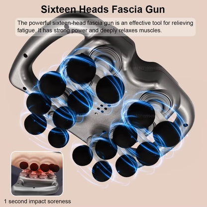 Fascia Gun 16 Heads Muscle Massager Gun Fascia Massage Gun Electric High Frequency Back Neck Shoulder Waist Massage Machine