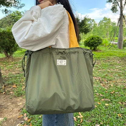 Foldable Drawstring Grocery Shopping Bag, Large Capacity Shoulder Tote for Sports, Travel, and Everyday Use Beauty Fashion