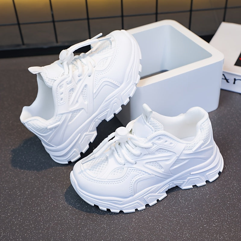 Youngsters' All-Season White Sneakers - Breathable Mesh Lining, Durable Rubber Sole, Comfy Casual & Sport Shoes for Boys and Girls, Perfect for School, Playtime, and Casual Attire, Student Footwear | Lowtop Sneakers | Pu Uppe Beauty World Shop