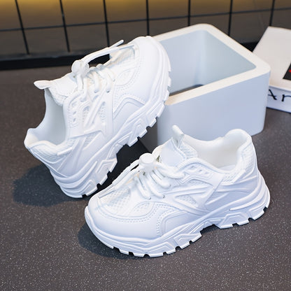 Youngsters' All-Season White Sneakers - Breathable Mesh Lining, Durable Rubber Sole, Comfy Casual & Sport Shoes for Boys and Girls, Perfect for School, Playtime, and Casual Attire, Student Footwear | Lowtop Sneakers | Pu Uppe Beauty World Shop