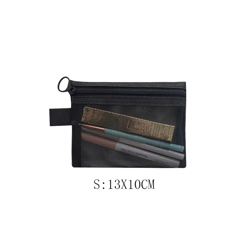 Fashion Small Large Black Organizer Toiletry and Makeup Pouch Transparent Mesh Zipper Cosmetic Bag Women Necessary Organizer