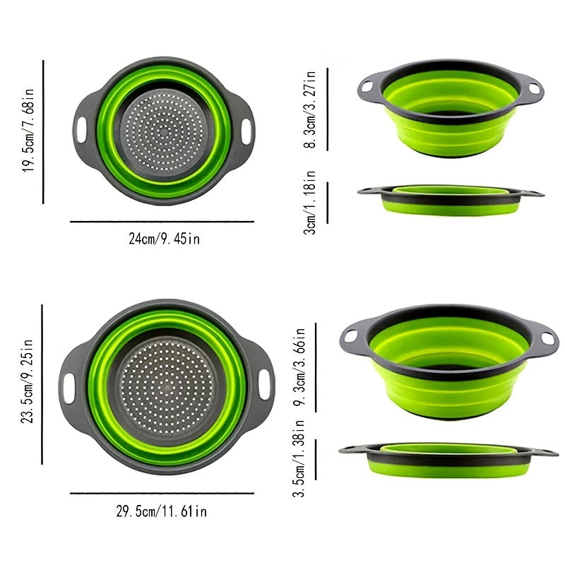 1/2 Set of Round Kitchen Draining Baskets, Foldable Funnel - Includes One Large And One Small, Perfect for Draining Pasta, Vegetables, And Fruits (Green, Red, Blue) Beauty Fashion