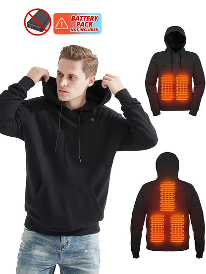 5 Heating Zones Heated Hooded Sweatshirt For Men – Autumn/Winter Outdoor Sport Pullover With Kangaroo Pocket – Battery Pack Not Included Beauty World Shop