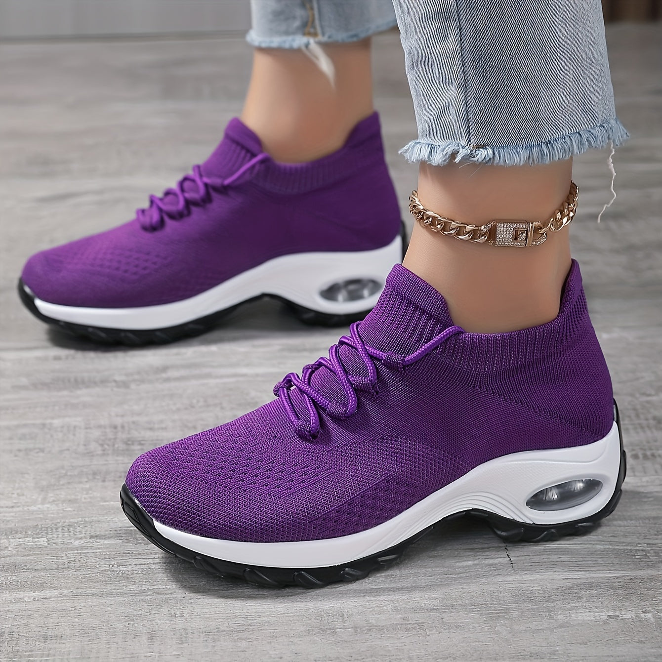 Women's Breathable Knit Chunky Sneakers, Casual Lace Up Outdoor Shoes, Comfortable Low Top Sport Shoes plus size