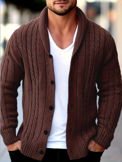 Men's Casual Sport Knit Cardigan, Fashionable Knitted Sweater | Long Sleeve Autumn and Winter Thickened Warmth, Cable Knitting Technique, Buttoned Cardigan, Regular Fit Casual Style for Fall and Winter