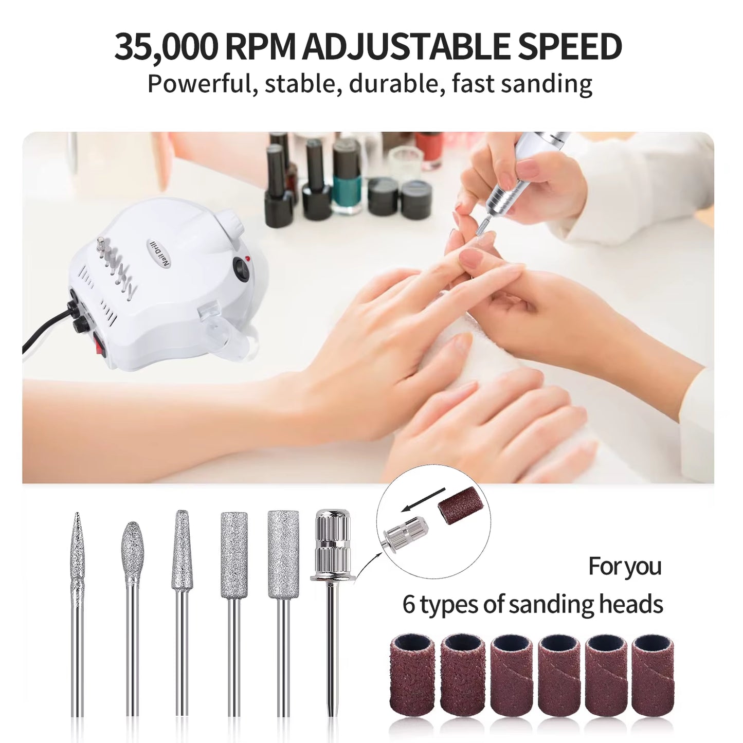 35000RPM Electric Nail Drill Machine Cutter Set Nail Gel Polisher Nail Tools Salon Equipment Strong Polishing Tool Nail File Kit
