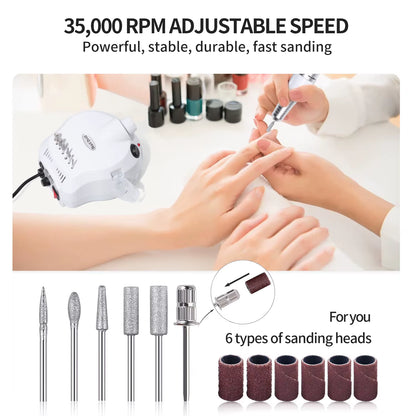 35000RPM Electric Nail Drill Machine Cutter Set Nail Gel Polisher Nail Tools Salon Equipment Strong Polishing Tool Nail File Kit