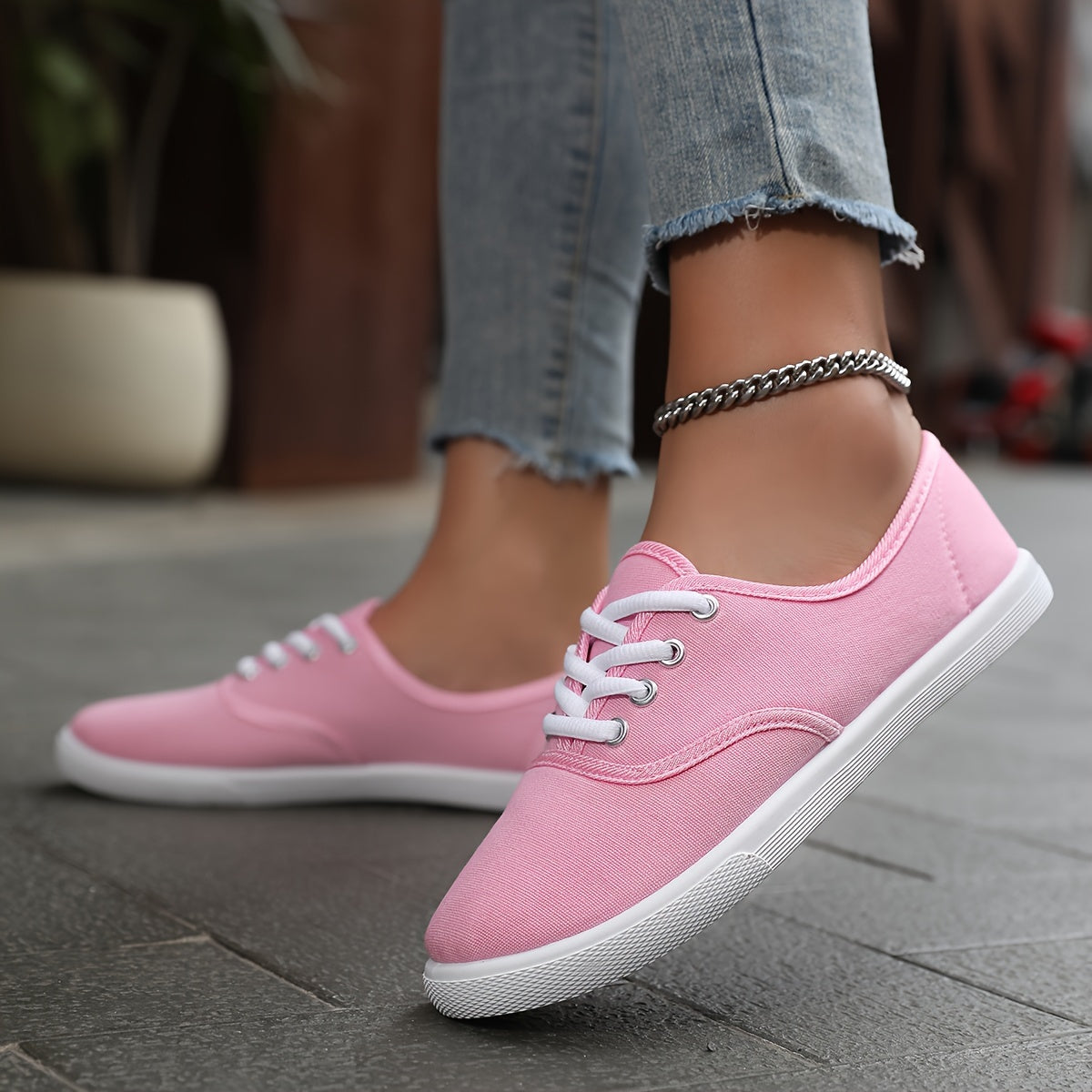 Women's Casual Canvas Sneakers, Low-Top Lace-up Walking Shoes, Lightweight & Comfort Sport Shoes Beauty World Shop