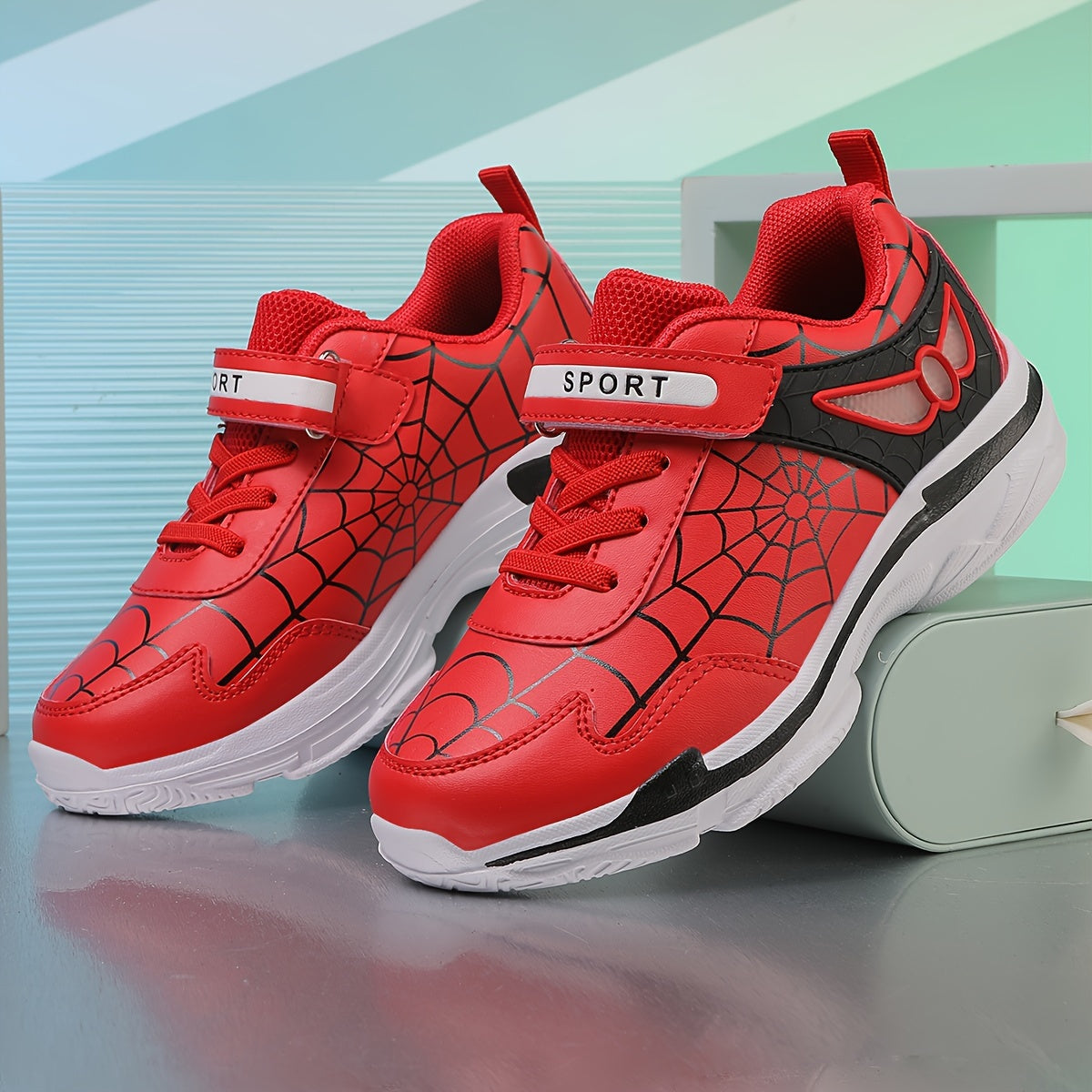 Kids Fashion Sneakers Breathable Lightweight Sport Casual Shoes with Cartoon Spider Web Design, Closure, Low Top PU and Fabric for Boys and Girls – Versatile All-Season Footwear for Outdoor Activities Beauty World Shop