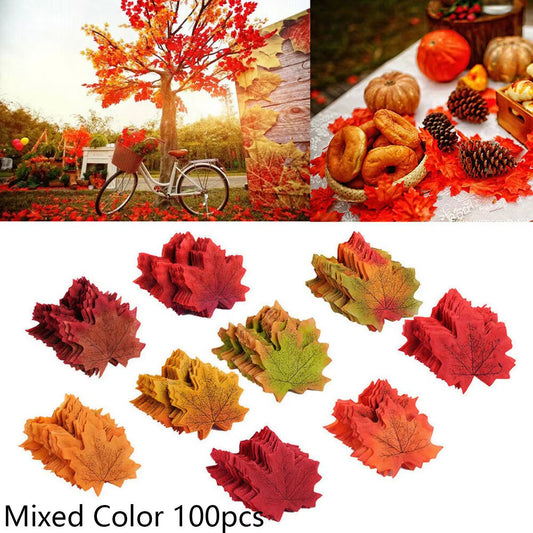 100/200Pcs Artificial Maple Leaf Autumn Fake Silk Leaves Home Living Room Desk Decoration Craft Wedding Holiday Party Decor