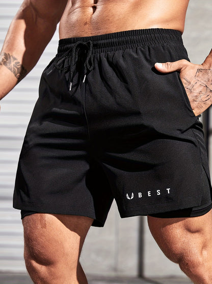 Double Layer Men's Sport Shorts With Drawstring For Outdoor Activities