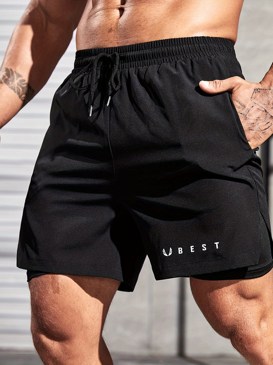 Double Layer Men's Sport Shorts With Drawstring For Outdoor Activities