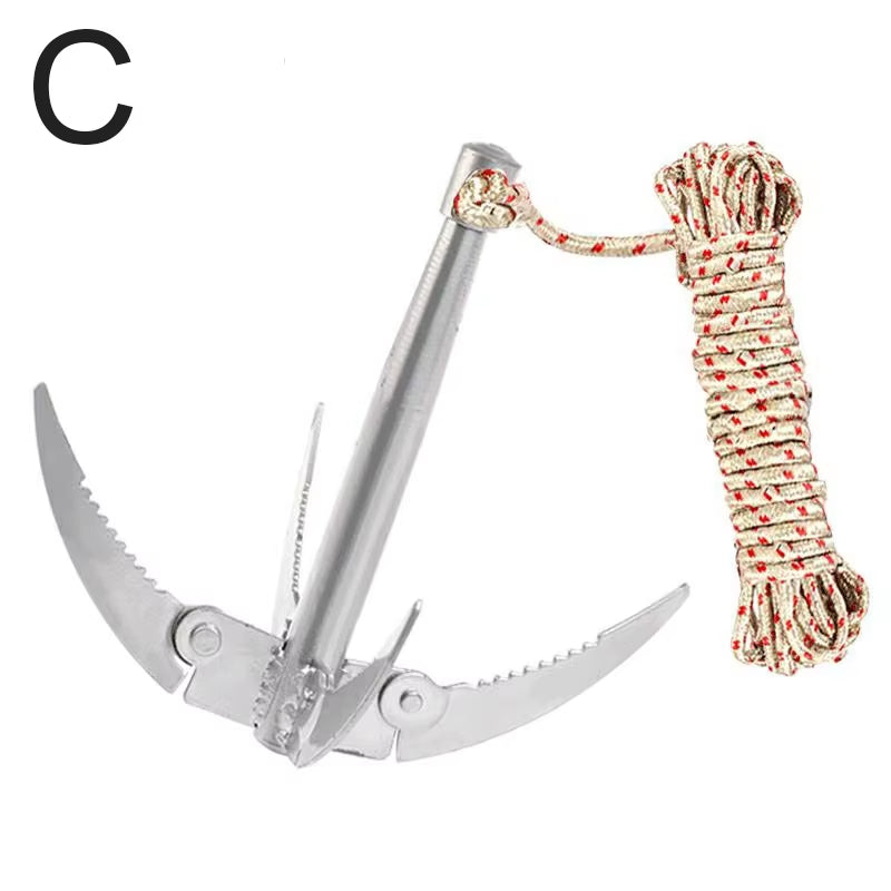 Folding Boats Anchor with Rope Outdoor Grappling Hook Survival Tool Sturdy Durable for Small Boat Canoes Fishing Supplies