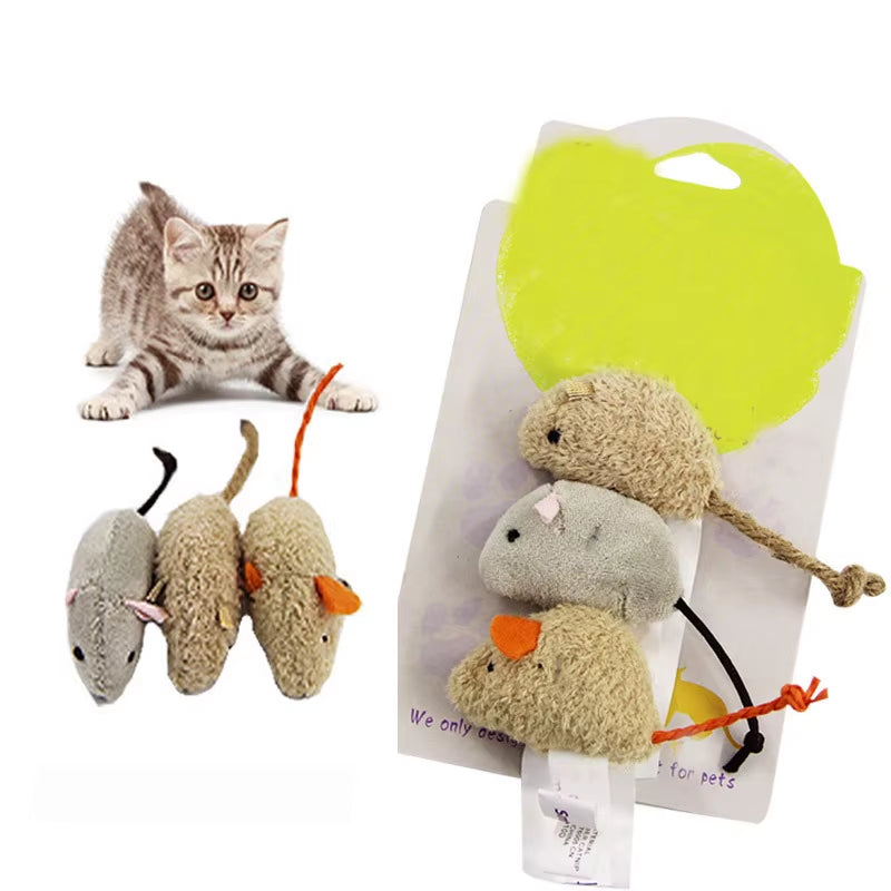 3Pcs/Set Funny Cat Toy Plush Simulation Mouse Toy Interactive Bite Resistance Plush Mouse Cat Scratch Mouse Toy for Kitten