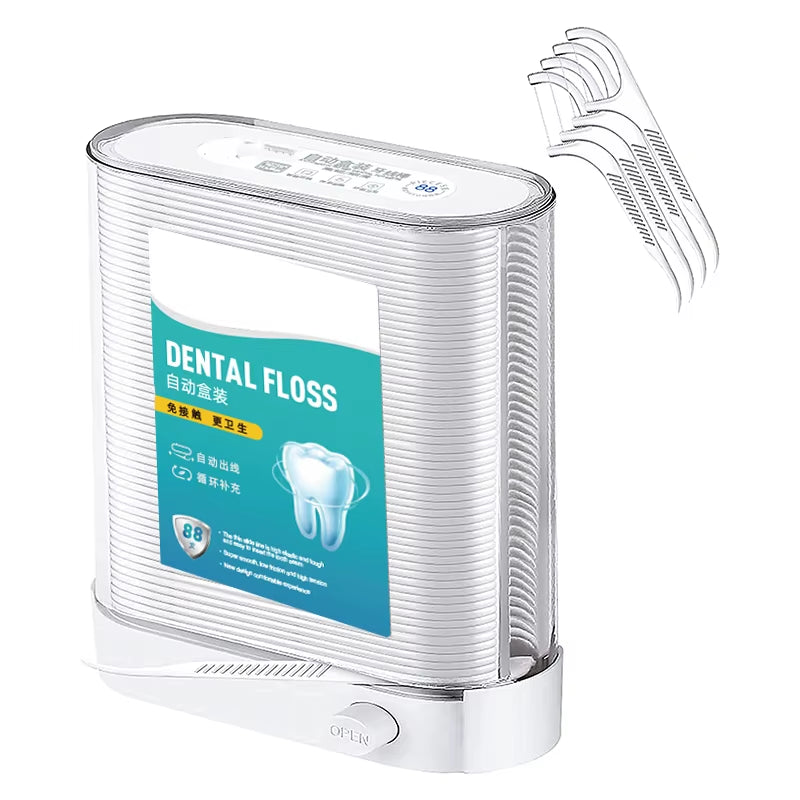 Portable Dental Floss Pick Dispenser Pop-Up Automatic Holder with 88 Count Dental Floss Sticks Storage Box Toothpicks Oral Care