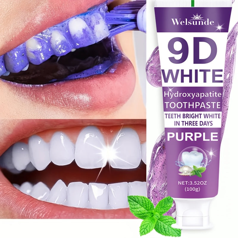 9D Purple Hydroxyapatite Toothpaste for Deep Cleaning & Brighter Smile, European Formula with Minty Fresh Breath, Gentle On Gums, Travel-Size 100g/3.52oz, Deep Cleaning Of Teeth, Ideal Oral Hygiene Gift for Women & Men, Suita Beauty World Shop