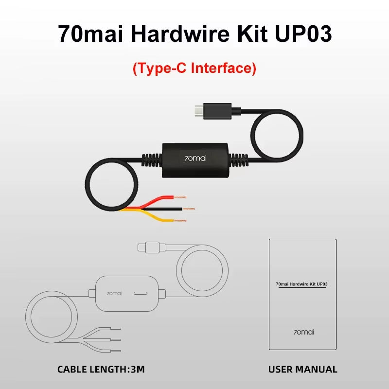 Original 70Mai Parking Surveillance Cable UP03 for 70Mai A810 A510 X800 X200 Omni M500 Hardwire Kit UP03 24H Parking Monitor