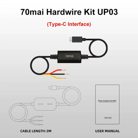 Original 70Mai Parking Surveillance Cable UP03 for 70Mai A810 A510 X800 X200 Omni M500 Hardwire Kit UP03 24H Parking Monitor