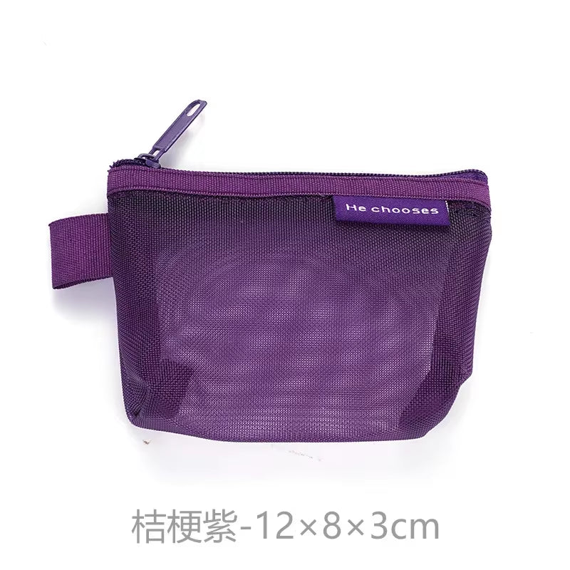 Mini Clear Nylon Mesh Cosmetic Bags Cute Women Small Lipstick Makeup Bags Pouch Data Line Key Earphone Organizer Case