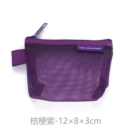 Mini Clear Nylon Mesh Cosmetic Bags Cute Women Small Lipstick Makeup Bags Pouch Data Line Key Earphone Organizer Case