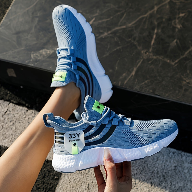 Women's Breathable Knit Platform Sneakers, Casual Lace Up Outdoor Shoes, Comfortable Low Top Sport Shoes Plus Size Beauty World Shop