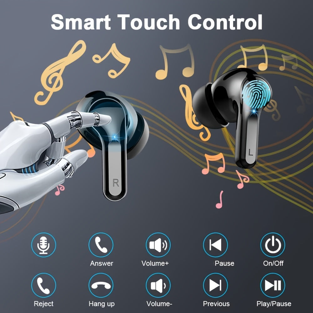 [40H Wireless Earbud] 40H Wireless Earbud, 5.3 Stereo Bass Earphones | Dual Mic Call, USB-C LED Display, Sport Headset