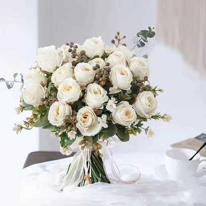 Silk Artificial Flower Rose Wedding Bridal Bouquet Home Room Vase Festival Outdoor Garden Bonsai Arch Diy Gift Box Decoration