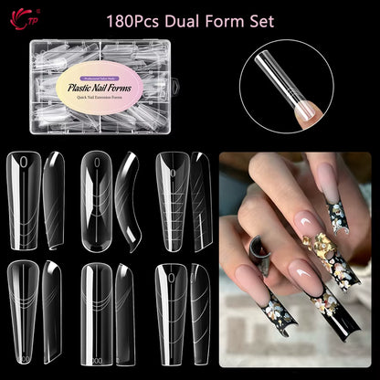 TP Reusable Nail Dual Forms Full Cover Quick Building Gel Mold Sets Acrylic Nails Extension System Manicure Tools 168/180Pcs
