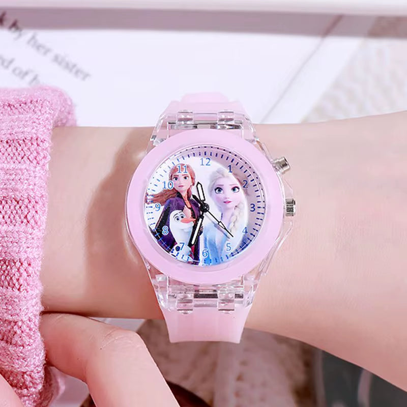 Disney Children Watch Frozen Princess Pattern Led Glowing Flash Fashion Kids Quartz Student Wristwatch Boy Girl Holiday Gifts