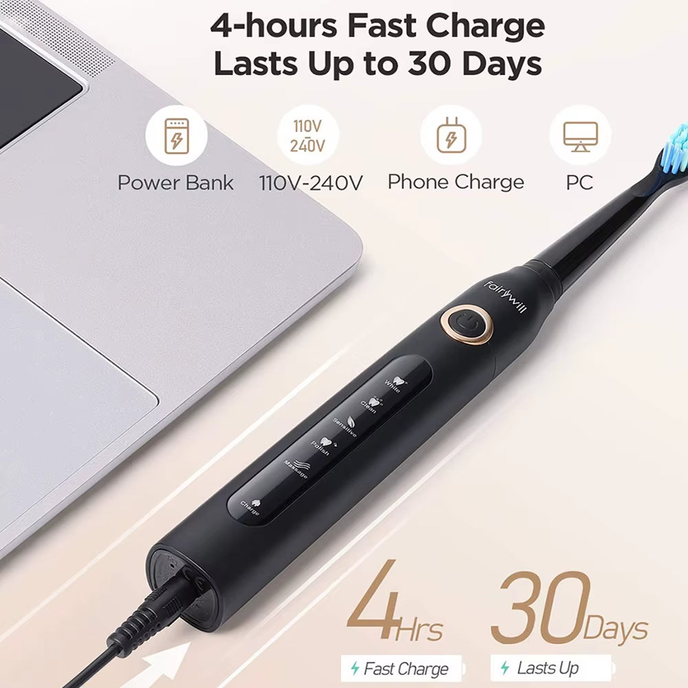 FW507 Electric Sonic Toothbrush USB Charger Tooth 8Brush Replacement Waterproof Electronic Toothbrush with Travel Case