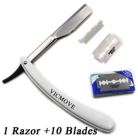 1Set Men Straight Barber Edge Razors Folding Shaving Knife Hair Removal Tools with 10Pcs Blades
