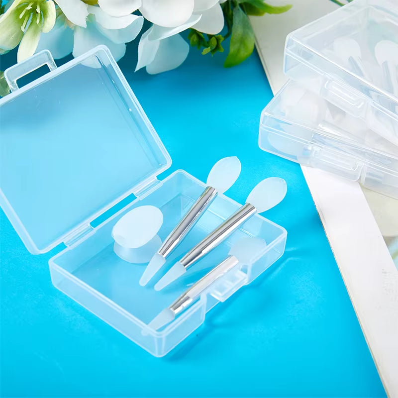 3 Pieces of Soft Silicone Double Head Lip Mask Brush with Sucker Dust Cover Makeup Brushes with Storage Box