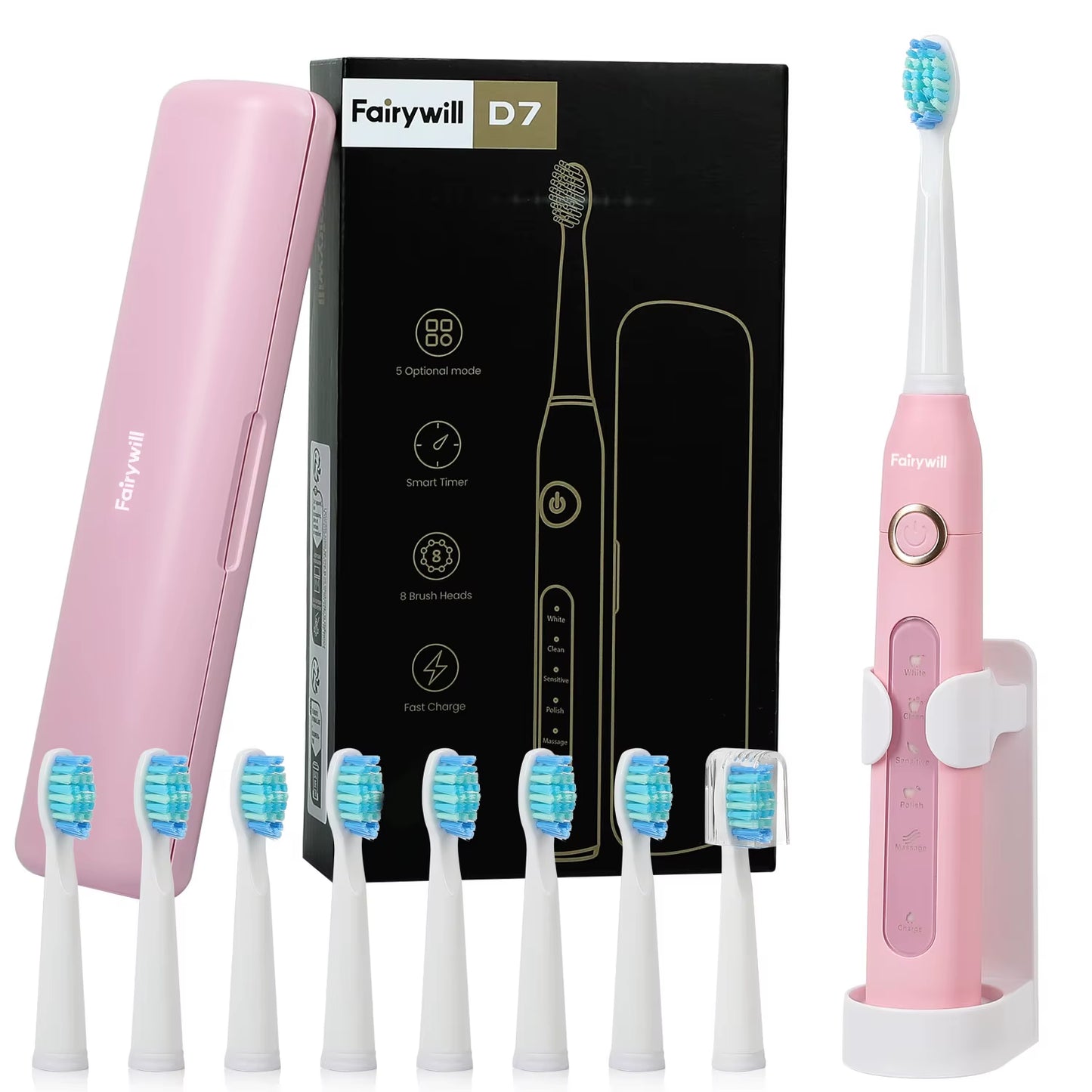 FW507 Electric Sonic Toothbrush USB Charger Tooth 8Brush Replacement Waterproof Electronic Toothbrush with Travel Case