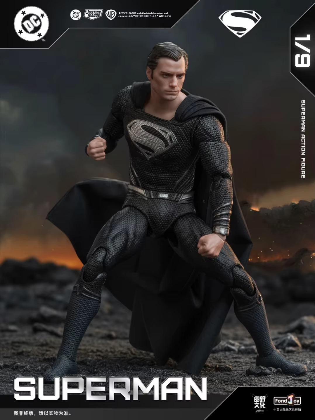 Hot 1/9 Fondjoy Black Superman 2.0 Action Figure DC Zack Snyder Justice League Anime Figurine Statue Custom Model Kid Toys Gifts
