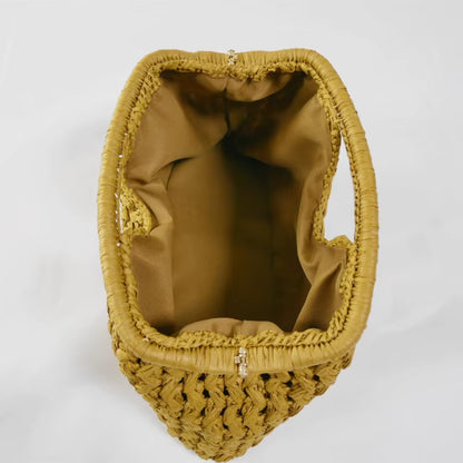 Elegant Ladies Chain Woven Handbag Straw Shoulder Bag Fashionable Raffia Crossbody Beach Bag Summer New Versatile Women'S Bag