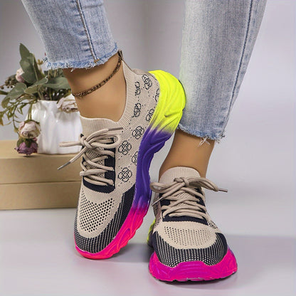 Embroidered Fashion Sneakers Women's Breathable Lightweight Athletic Shoes - Low Top Lace-Up Fabric Sport Sneakers with Round Toe, All-Season EVA Sole - Taizhou Handmade Floral Running Shoes
