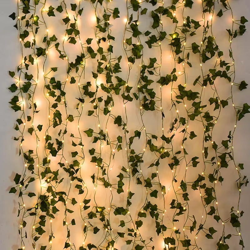 2M/10M Flower Green Leaf String Lights Artificial Ivy Vine Fairy Light Wedding Party Decoration Christmas Home Room Wall Plant