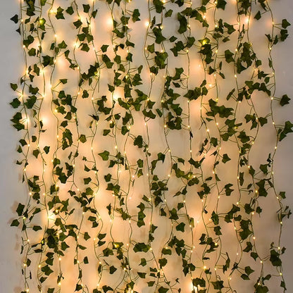 2M/10M Flower Green Leaf String Lights Artificial Ivy Vine Fairy Light Wedding Party Decoration Christmas Home Room Wall Plant