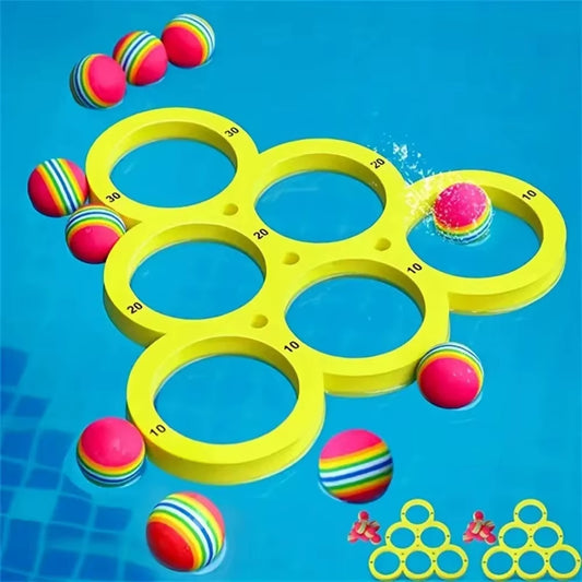 1 Floating Table with 10 Balls, Floating Toy Ring, Throwing Game, Water Sports EVA Throwing Circle, Water Toy EVA