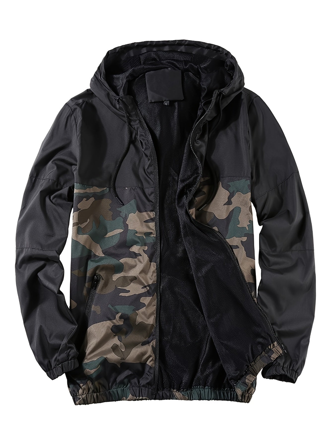 Men's Camouflage Sport Jacket Coat - Breathable Hooded Zip-Up Design, Regular Fit Casual Outdoor & Daily Wear, Earthy Green/Brown/Black/Gray Tones, Camouflage Jacket, Durable Construction