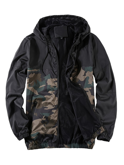 Men's Camouflage Sport Jacket Coat - Breathable Hooded Zip-Up Design, Regular Fit Casual Outdoor & Daily Wear, Earthy Green/Brown/Black/Gray Tones, Camouflage Jacket, Durable Construction